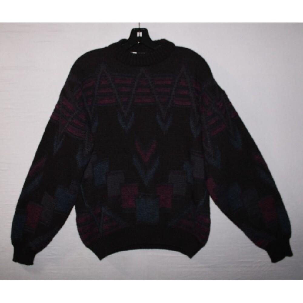 Vintage Kennington Italia Round Neck Sweater Mens Medium Dark Design Wool Blend